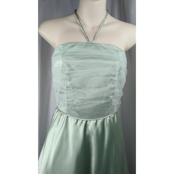 Vintage 50s Tulle Prom Dress Seafoam Green Satin Silk Halter Ruched Mint XXS XS - Picture 4 of 13